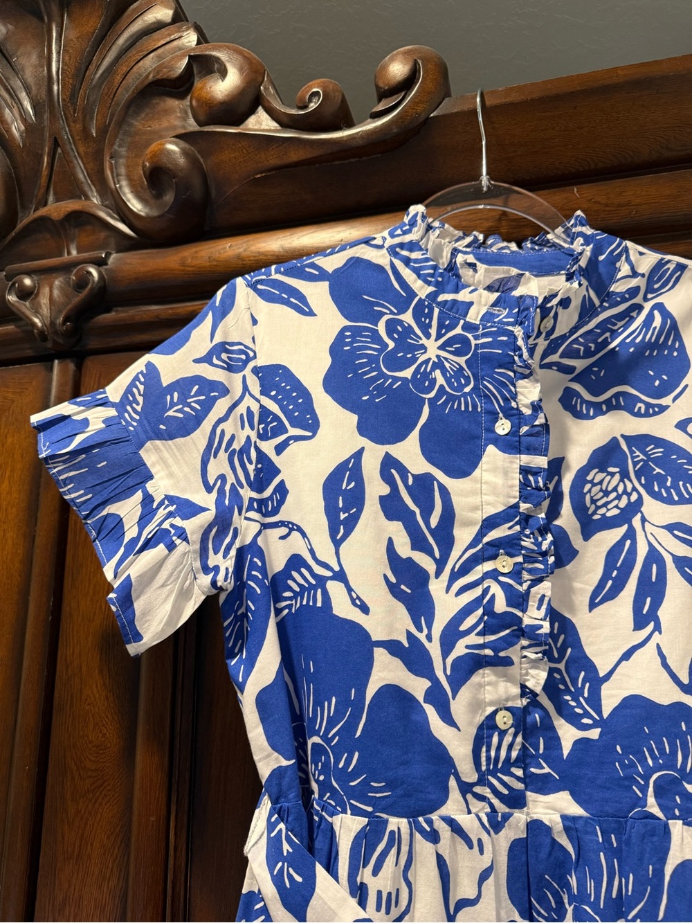 Tuckernuck x J.Marie’s Jill Ruffle Blue Floral Midi Dress with Tie Waist - Picture 4 of 4